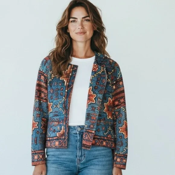 Persian Velvet Floral Dopamine Designer Womens 8 Blazer UK Statement Work Office - Picture 15 of 15